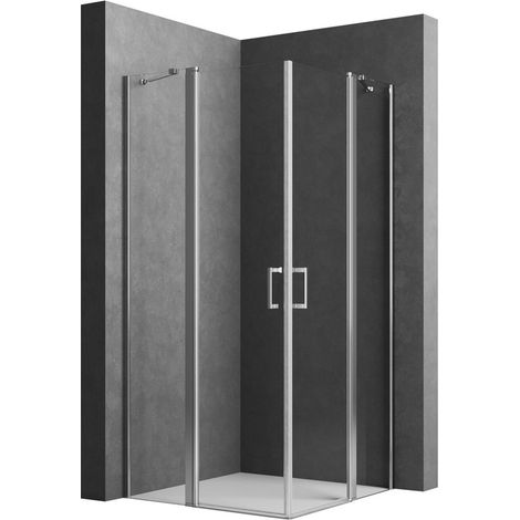 Pendeltür Duschkabine 90x90 cm Eckeinstieg Duschabtrennung Schwingtür mit Fester Segment Eckdusche Doppelter Pendeltür Dusche, 6mm Nano Beschichtung ESG Glas, Duschwand Höhe 185cm