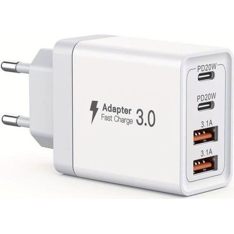 40W Chargeur Rapide USB C,4-Ports Chargeur USB Multiple avec PD et QC3.0, USBC Prise Adaptateur Secteur Compatible avec iPhone ect (1/4)