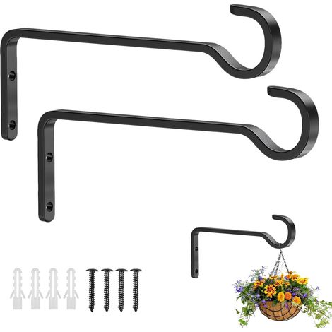 Set mit 2 Wandhaken zum Aufhängen von Blumen, 20 cm Wandhalterung für Pflanzen, Wandhaken aus Eisen für Pflanzen, Vögel, Laternen, Glockenspiele, Wandlampen, Blumenkörbe (schwarz) (1/5)