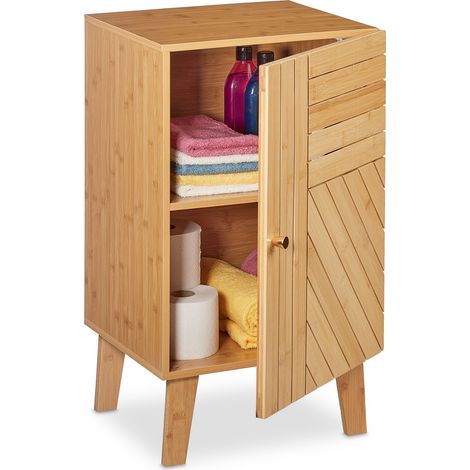 Relaxdays Badschrank Bambus, verstellbare Ablage, variabel montierbare Tür, HBT: 70x40x37 cm, Badezimmerschrank, natur (1/5)