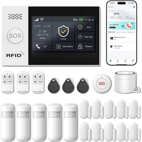 Système d'alarme sans Fil pour la Maison/l'appartement, Compatible WiFi et 4G, avec écran Tactile de 4,3 Pouces. sans Frais mensuels. Compatible avec . (1/5)
