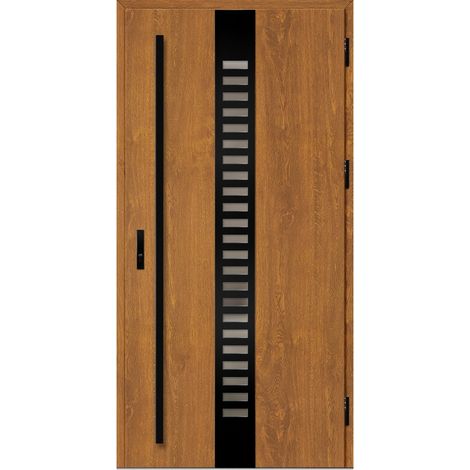 Porte d'entrée en acier avec cadre en aluminium SELTERS 2 chêne doré 90200 -100200 cm - Poussant: Droit - Dimensions: 100 cm