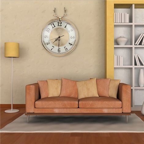 Elegante, geräuschlose Wanduhr mit Hirschkopf aus Kupfer – Dekoration für Zuhause oder Büro (1/5)