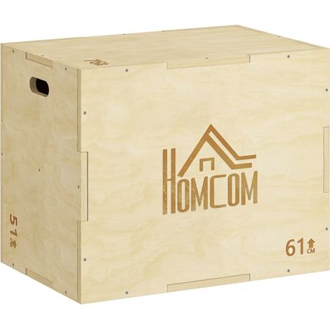Cassa pliometrica in legno 3 in 1, 3 altezze e maniglie, 76 x 51 x 61 cm naturale (1/4)