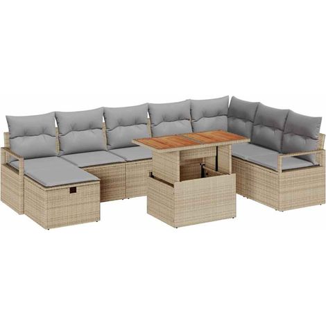 Garden Sofa Set 9 pcs Beige Poly Rattan vidaXL (1/5)