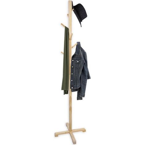 TRADE SHOP - Attaccapanni Appendiabiti A Piantana Terra In Legno Naturale 6 Ganci 45x45x176cm - (1/2)