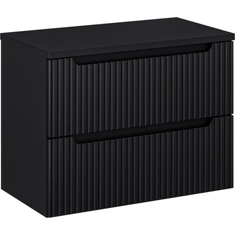 Meuble sous vasque suspendu 2 tiroirs avec plan NOVA 60 cm Noir-Noir-Plateau Noir-Largeur 60 cm (1/5)