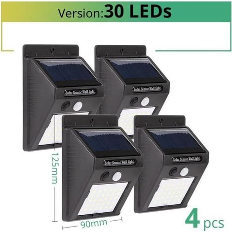 Lampes extérieures - Énergie solaire - 30 LED - Détecteur de mouvement - Étanche - Noir