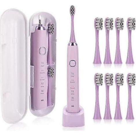 Brosse à dents électrique sonique portable étanche IPX7 Sarmocare S100 avec 8 têtes de brosse violettes (1/4)