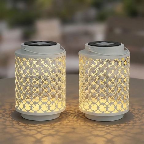 Lampade solari per esterno decorazione giardino lanterna lampada orientale lanterne solari per esterno metallo bianco, orientale, LED, PxH 13x18 cm, set da 2