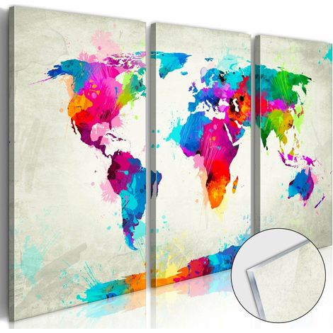 Tableau sur verre carte du monde : une explosion de couleurs - 90 x 60 cm (1/4)