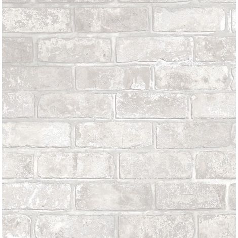 Brick Effect Wallpaper Slate Stone Rustic Metallic Silver Grey White Fine Decor (1/4)