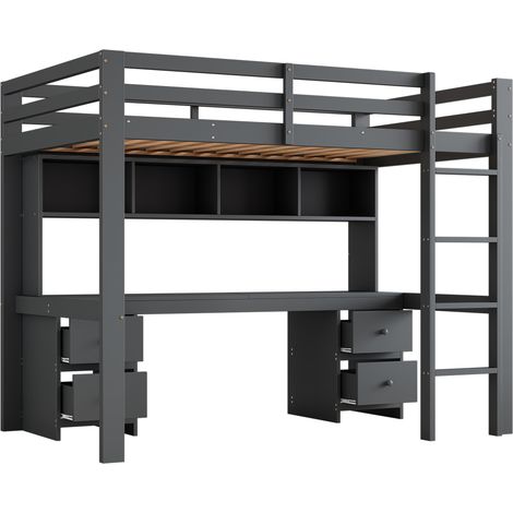 Kinder-Hochbett 90 x 200 cm mit Schreibtisch und Stauraum aus Holz und MDF grau MODENUIT (1/5)