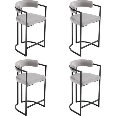 Bar Stools 4Pcs Upholstered in Velvet Modern Kitchen Counter Chairs for Home Bar Counter Restaurant, Gray, Wahson