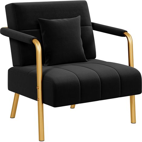 Yaheetech Divano Imbottito con Braccioli Divano Singolo da Salotto 75,5 × 72,5 × 76 cm Sofa Piccolo in Velluto con 2 Cuscini Gambe in Metallo per Soggiorno Sala d'Attesa Ufficio Casa Nero