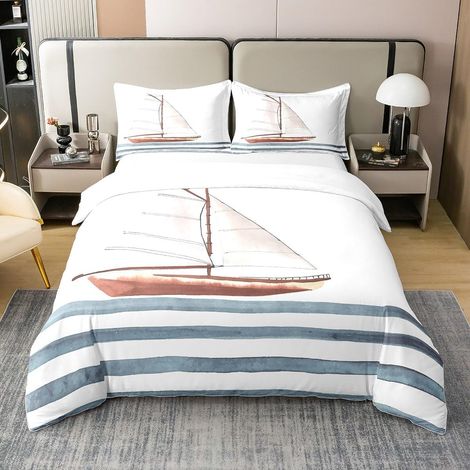 Printed Voile Bedding Set 100% Cotton Nautical Decoration 100% Cotton Duvet Cover 220 x 240 cm Kids Boy Sea Adventure Sea Theme Modern Bedding Set Collection (1/5)