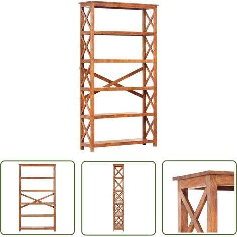 The Living Store Bibliothèque 100x30x180cm Bois massif d'acacia et finition miel - Bibliothèque En Bois - Bibliothèque Acacia - Meuble Rangement - Étagère Bois - Mobilier Intérieur (1/5)