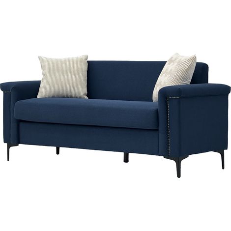 ELVMI 2-Sitzer-Sofa mit Taschenfederkern-Kissen, Metallfüßen, Armlehnen mit Nieten, Blau (1/5)