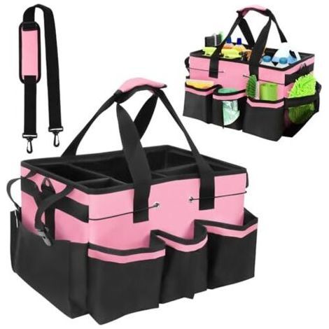 Panier de rangement pour produits de nettoyage avec poignée, sac de rangement avec bandoulière réglable pour organiser les produits de nettoyage, pour le ménage et le rangement dans (1/5)