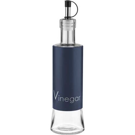Distributeur de vinaigre en verre Greno 320 ml, inscription « vinaigre », acier thermolaqué bleu marine