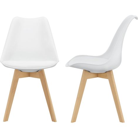 Lot de 2 chaises siège de salle à manger scandinave cuisine plastique synthétique blanc