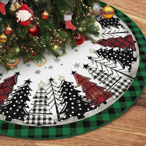 Tree Skirt - 120 Cm - Buffalo Plaid - Snowflake Pattern - Indoor Outdoor Christmas Decoration - 1 Piece (1/5)