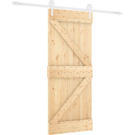 Schiebetür Natürlich und Weiß 80 x 210 cm Massives Kiefernholz vidaXL