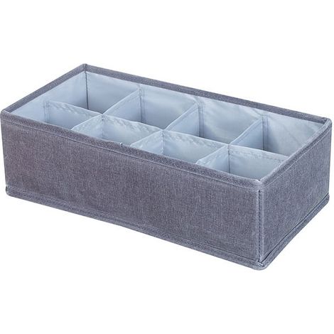 Boîte De Rangement - Séparateurs Pour Tiroir - En Imitation Chanvre Haute Densité - Pour Chaussettes Sous-Vêtements Cravates - 32 x 16 x 9 cm - Gris - 8 Compartiments (1/4)