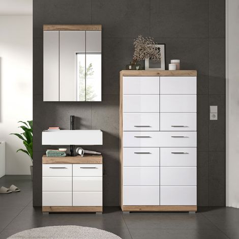 Ensemble 3 meubles de salle de bain chêne brun et blanc - BRUK (1/5)