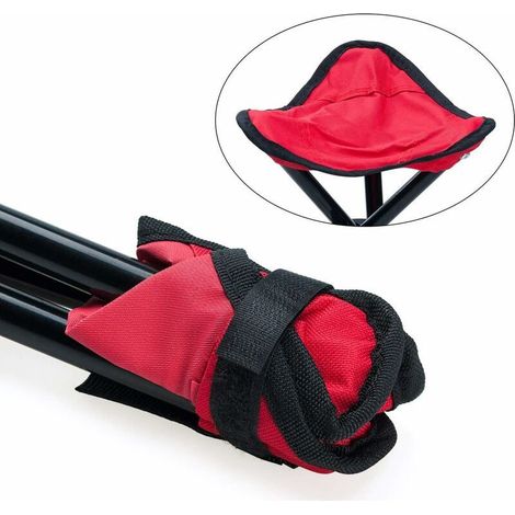 Piccolo sgabello pieghevole portatile a 3 gambe in tela per escursionismo, campeggio, pesca, picnic, spiaggia, barbecue, viaggi, giardino (rosso) (1/5)