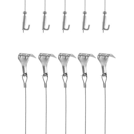 – Kit accrochage cadre photo et miroir – Fil inox 2m Φ1.5mm – Crochets réglables 40kg – 5 pièces pour installations murales (1/5)