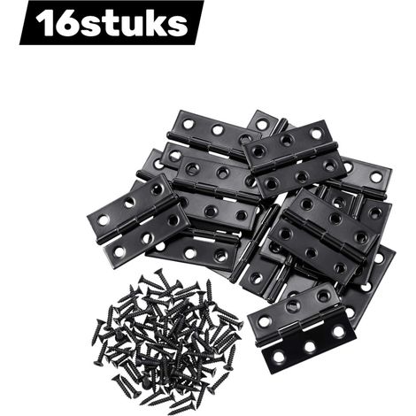 Lot de 16 charnières pliantes en acier inoxydable pour fenêtres à battant et portes de placard en bois avec vis incluses longueur 4,4 cm couleur noire (1/5)