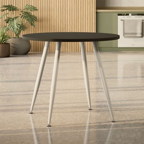 Mesa de comedor / cocina Corin 90x90x75 cm para 2 a 4 personas  Tablero en melamina negra de 25 mm  Patas metálicas blancas  MOG Casa (1/5)