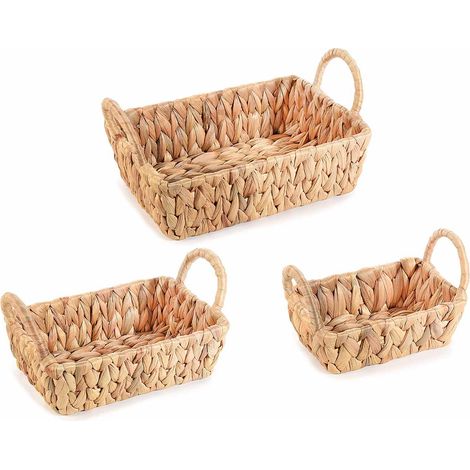 Cestini in giacinto naturale intrecciato con manici, set da 2 pezzi, Grande: cm 25,5x16,5x7 H