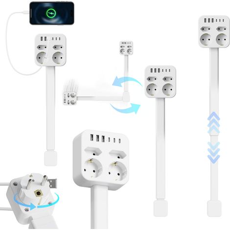 Multiprise avec Interrupteur, avec 4 Prises 6 USB Ports(3 USB-A+3 USB-C), parafoudre et 47 - 67 cm Câble la Maison et au Bureau (1/5)