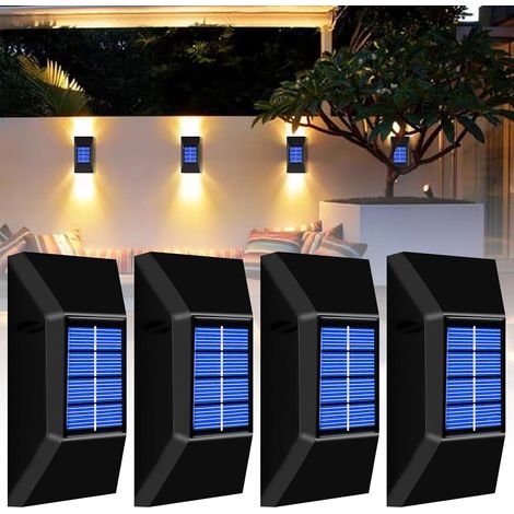BYZESTY Applique solaire murale, lot de 4, étanche IP65, idéale pour jardin, balcon, terrasse, patio (blanc chaud) (1/5)