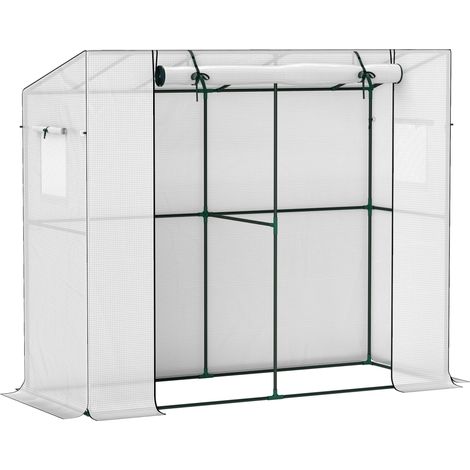 Serra da giardino con porta arrotolabile e 2 finestre in acciaio bianco 200 x 76 x 170 cm (1/5)