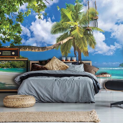 Vlies Fototapete Strand und Meer 150x105 cm, Tapeten, für Wohn und Schlafzimmer, Vliestapete Wandtapete Tapete 3D Effekt- inkl. Kleister - Ozean tropisch Landschaft, WallArena (1/4)