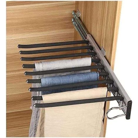 Cintre porte-pantalon coulissant 9 tiges en acier inoxydable – Antidérapant – Dimensions 46 x 32.6 cm – Pour rangement efficace de jeans (1/5)