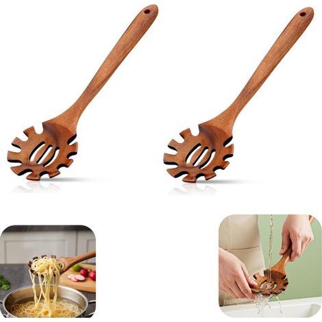 Cuillères de cuisine en bois lot de 2 - cuillères à nouilles et écumoires 32 x 8 cm (1/5)
