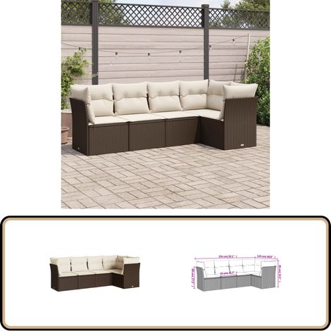 5-tlg. Garten-Sofagarnitur mit Kissen Braun Poly Rattan - Gartensorgaunität - Outdoor Möbel - Lounge Set - Rattan Sofa - Gartenlounge