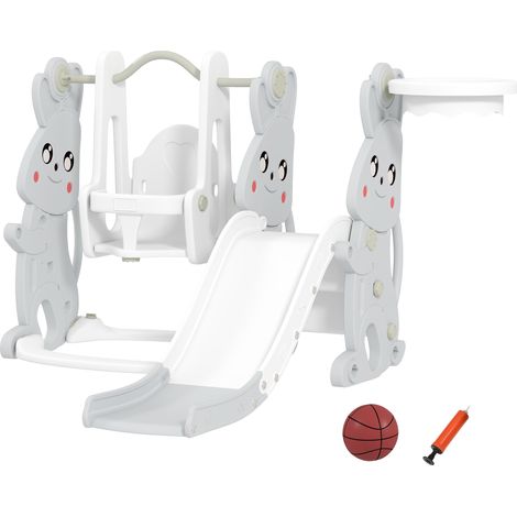Toboggan balançoire escalade panier basket 4-en-1 tout-petits plastique gris lapin