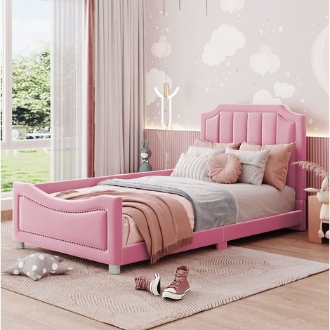 Cama infantil tapizada 90x200 con cabecero rosa OKMYHOME (1/5)