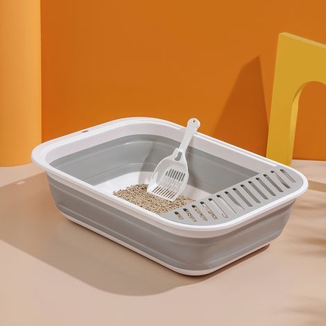 Neue, halbgeschlossene, faltbare Katzentoilette, extragroße, spritzsichere Katzentoilette, Katzenreinigungszubehör (Grau) (1/5)