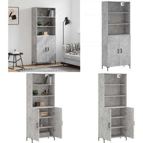 Buffet haut Gris béton 69,5x34x180 cm Bois d'ingénierie - Buffet Design Moderne - Meuble Rangement Gris - Armoire Cuisine - Buffet Bas - Buffet Haut - Home & Living (1/5)