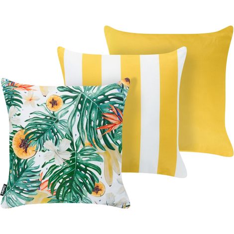 Set of 3 Outdoor Throw Cushions Multicolour Polyester Decorative Garden Accessory Retro Style FORSYTHIA (1/5)
