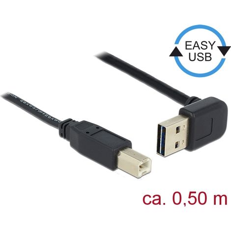 Delock Cable EASY-USB 2.0 Tipo-A macho, sesgado hacia la arriba y hacia abajo  USB 2.0 Tipo-B macho de 0,5 m
