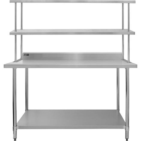 Kitchen Catering Table With Double Over-Shelf Work Bench Heavy