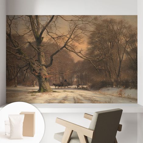 Papier peint intissé mural avec colle pour salon et chambre Décoration murale rapide - Colle incluse gratuite Paysage hivernal 104x70 cm (1/5)