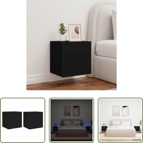 vidaXL Wandmontage -  TV-Wandschränke mit LED-Leuchten 2 Stk. Schwarz 40,5x35x40 cm (1/5)